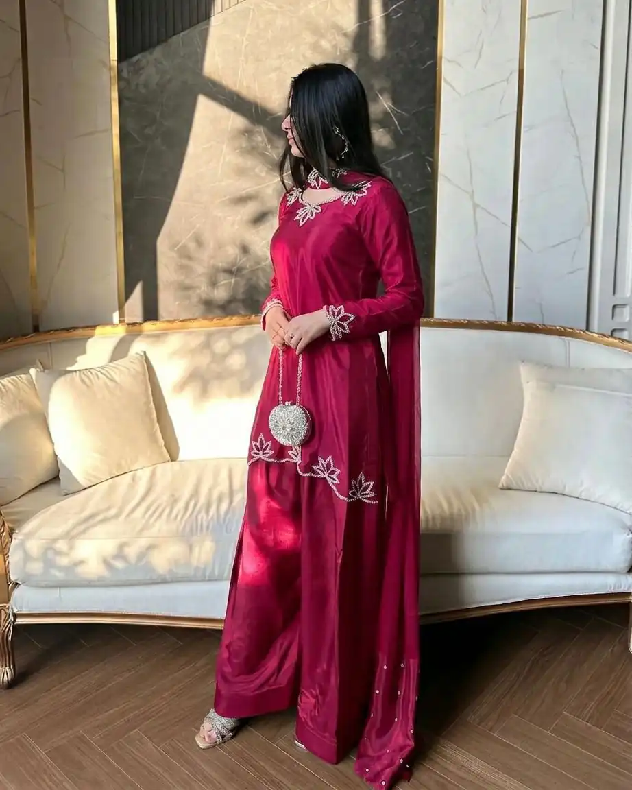 NF 1270 Pink Natural Crep Salwar Suit Brown with Embroidery Work. Exclusive Offer ₹1899. Delivery 4-6 Working Days. Shop now. | Jump Suits, Straight Suits, Casual Suits, Creative suits, Designer Suits, Palazzo Suits, Party Wear Suits, Patiala Suits, Salwar suit