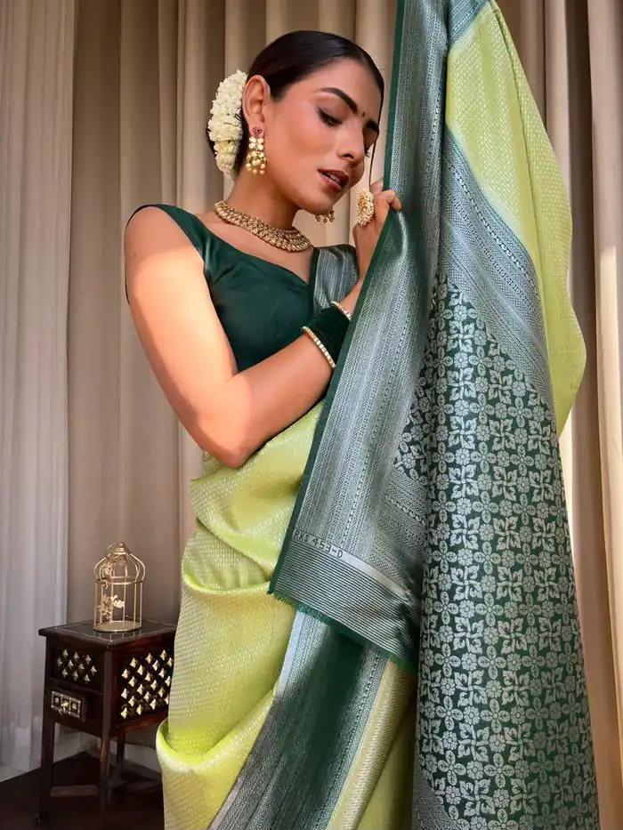 KPR 230 Pista Soft Lichi Silk Saree Perfect for Wedding, Party, Reception, Diwali, Ethnic Day – . Affordable Price ₹1449. Delivery 4-6 Working Days. | Bollywood Sarees, Creative Sarees, Designer Sarees, Embroidered Sarees, Ethnic Saree, Modern Digital sarees, Party Wear Sarees, Sarees