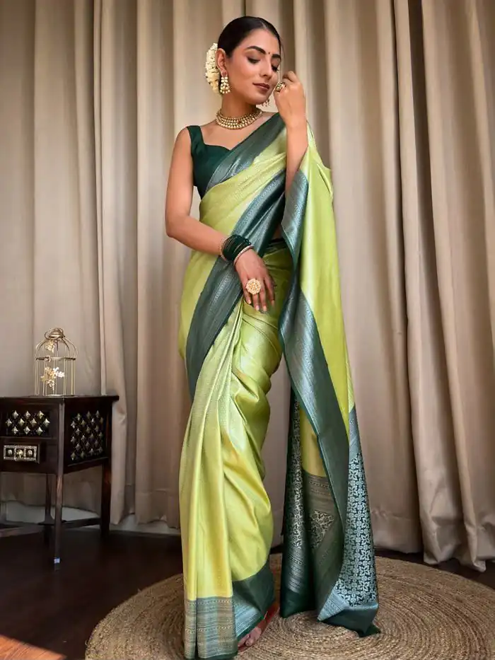 KPR 230 Pista Soft Lichi Silk Saree Perfect for Wedding, Party, Reception, Diwali, Ethnic Day – . Affordable Price ₹1449. Delivery 4-6 Working Days. | Bollywood Sarees, Creative Sarees, Designer Sarees, Embroidered Sarees, Ethnic Saree, Modern Digital sarees, Party Wear Sarees, Sarees