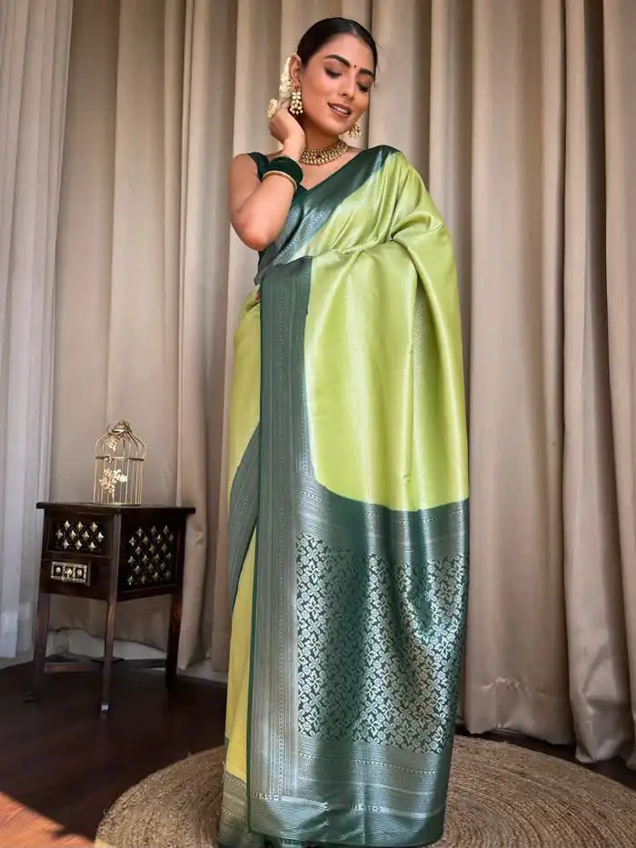 KPR 230 Pista Soft Lichi Silk Saree Perfect for Wedding, Party, Reception, Diwali, Ethnic Day – . Affordable Price ₹1449. Delivery 4-6 Working Days. | Bollywood Sarees, Creative Sarees, Designer Sarees, Embroidered Sarees, Ethnic Saree, Modern Digital sarees, Party Wear Sarees, Sarees