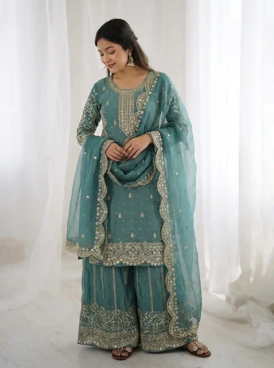 ZSR 3167 Sea Green Fendy Silk Salwar Suitwith Embroidery Work & Lace Work. Now at just ₹2149. Delivery 4-6 Working Days. Shop now. | Jump Suits, Straight Suits, Casual Suits, Creative suits, Designer Suits, Palazzo Suits, Party Wear Suits, Patiala Suits, Salwar suit