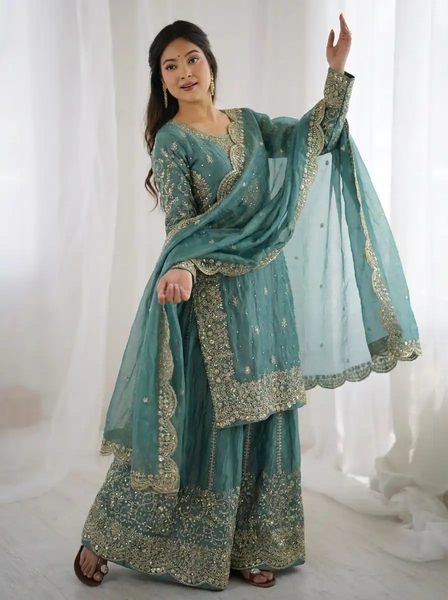 ZSR 3167 Sea Green Fendy Silk Salwar Suitwith Embroidery Work & Lace Work. Now at just ₹2149. Delivery 4-6 Working Days. Shop now. | Jump Suits, Straight Suits, Casual Suits, Creative suits, Designer Suits, Palazzo Suits, Party Wear Suits, Patiala Suits, Salwar suit