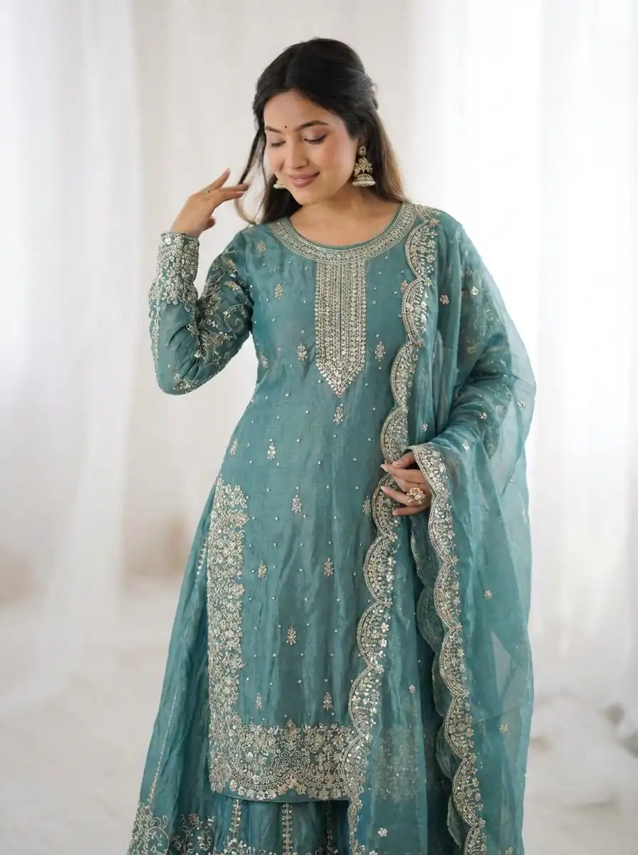 ZSR 3167 Sea Green Fendy Silk Salwar Suitwith Embroidery Work & Lace Work. Now at just ₹2149. Delivery 4-6 Working Days. Shop now. | Jump Suits, Straight Suits, Casual Suits, Creative suits, Designer Suits, Palazzo Suits, Party Wear Suits, Patiala Suits, Salwar suit