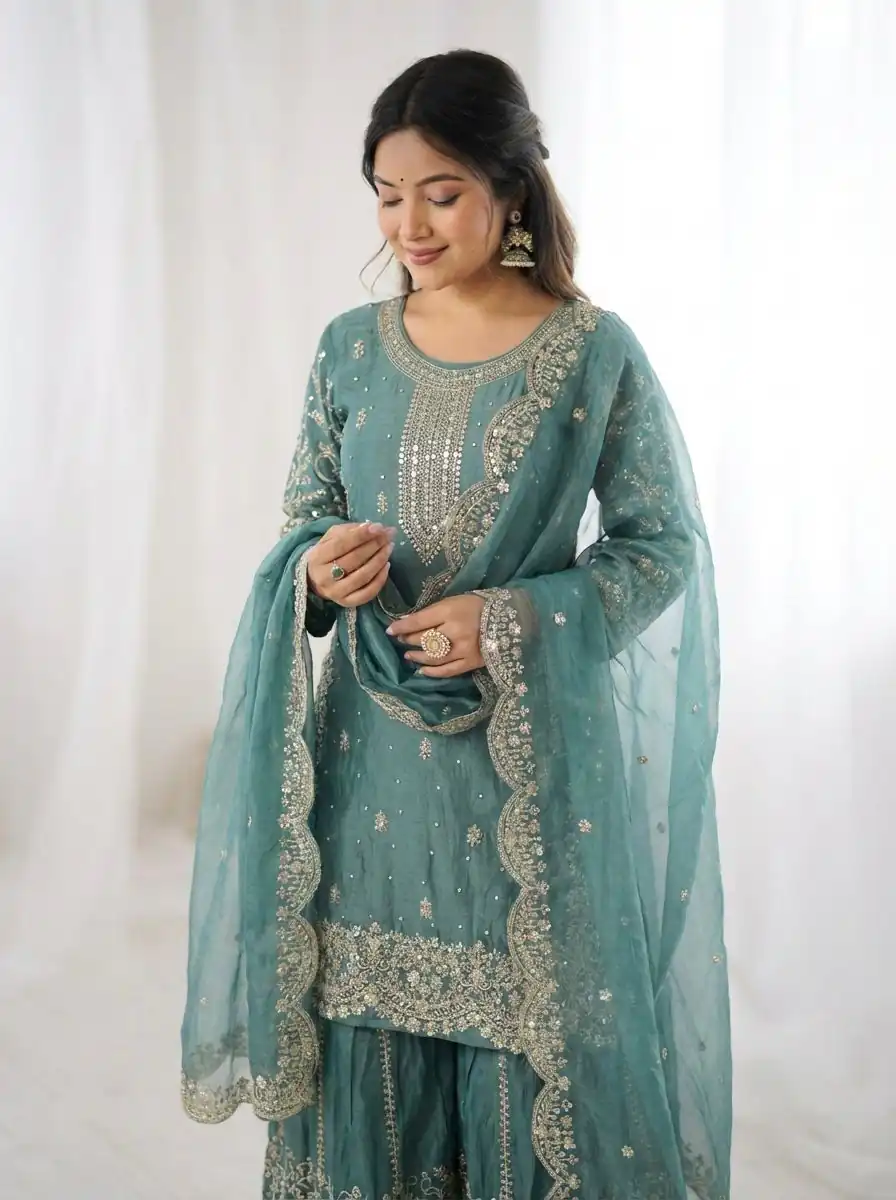 ZSR 3167 Sea Green Fendy Silk Salwar Suitwith Embroidery Work & Lace Work. Now at just ₹2149. Delivery 4-6 Working Days. Shop now. | Jump Suits, Straight Suits, Casual Suits, Creative suits, Designer Suits, Palazzo Suits, Party Wear Suits, Patiala Suits, Salwar suit