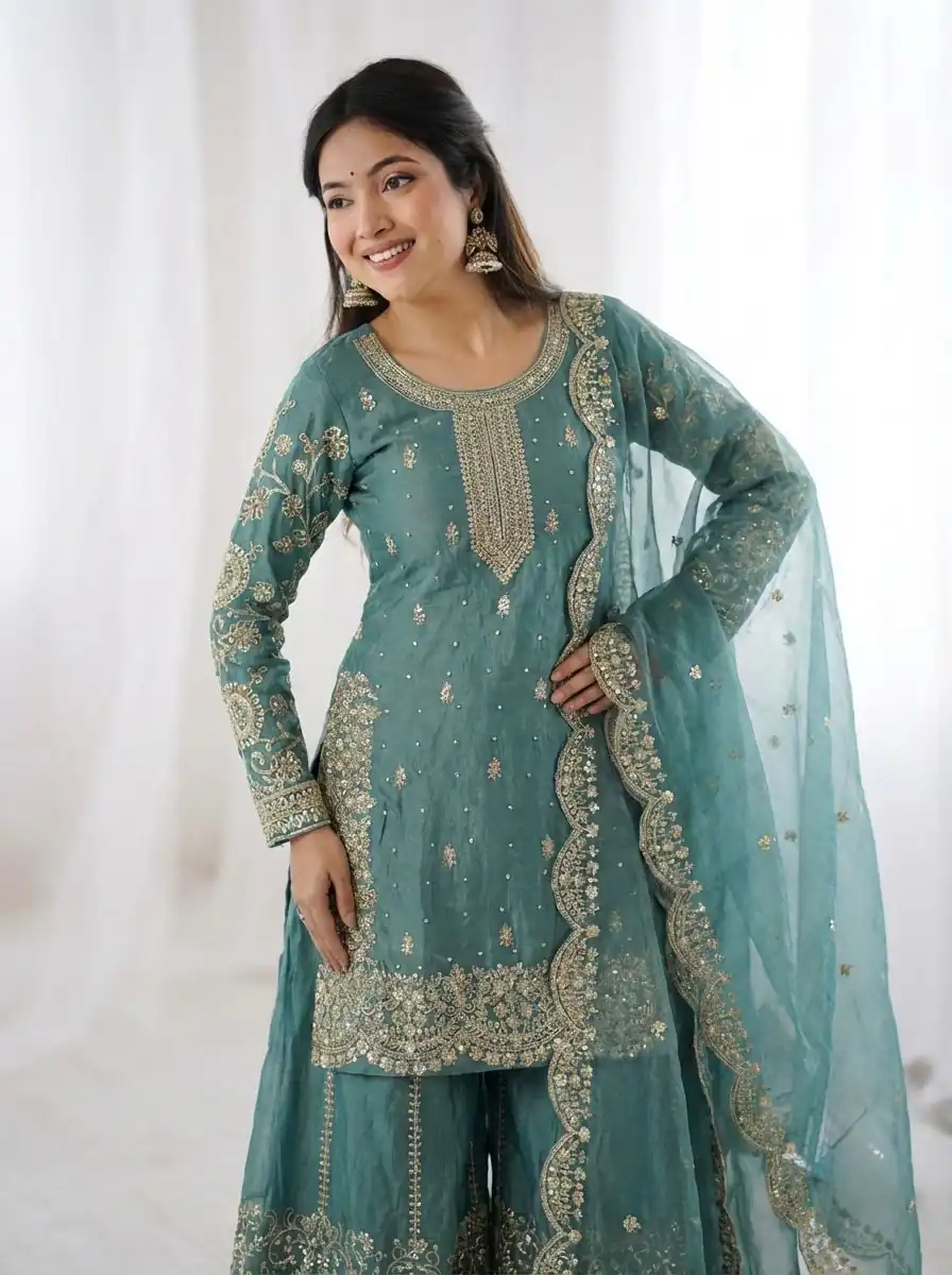 ZSR 3167 Sea Green Fendy Silk Salwar Suitwith Embroidery Work & Lace Work. Now at just ₹2149. Delivery 4-6 Working Days. Shop now. | Jump Suits, Straight Suits, Casual Suits, Creative suits, Designer Suits, Palazzo Suits, Party Wear Suits, Patiala Suits, Salwar suit