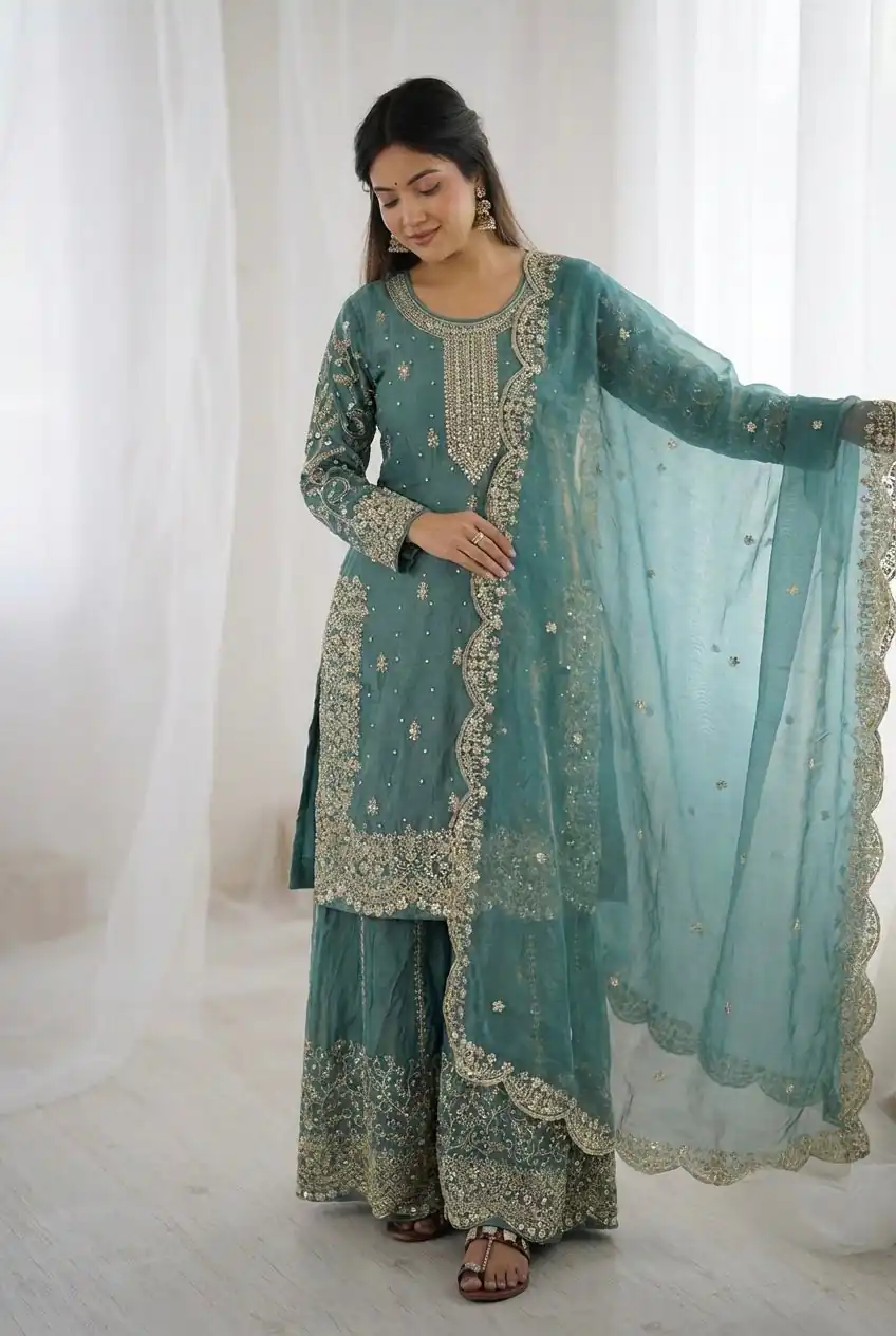 ZSR 3167 Sea Green Fendy Silk Salwar Suitwith Embroidery Work & Lace Work. Now at just ₹2149. Delivery 4-6 Working Days. Shop now. | Jump Suits, Straight Suits, Casual Suits, Creative suits, Designer Suits, Palazzo Suits, Party Wear Suits, Patiala Suits, Salwar suit