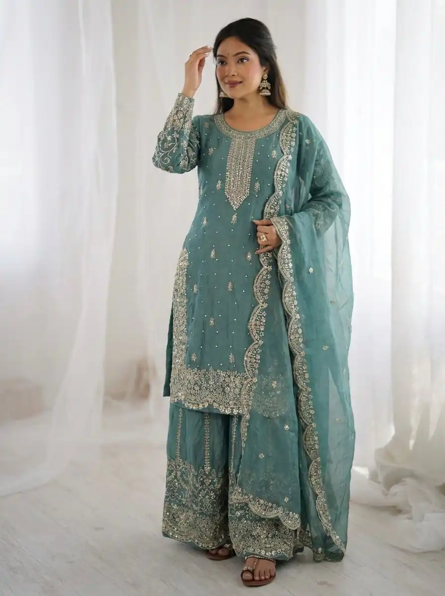 ZSR 3167 Sea Green Fendy Silk Salwar Suitwith Embroidery Work & Lace Work. Now at just ₹2149. Delivery 4-6 Working Days. Shop now. | Jump Suits, Straight Suits, Casual Suits, Creative suits, Designer Suits, Palazzo Suits, Party Wear Suits, Patiala Suits, Salwar suit