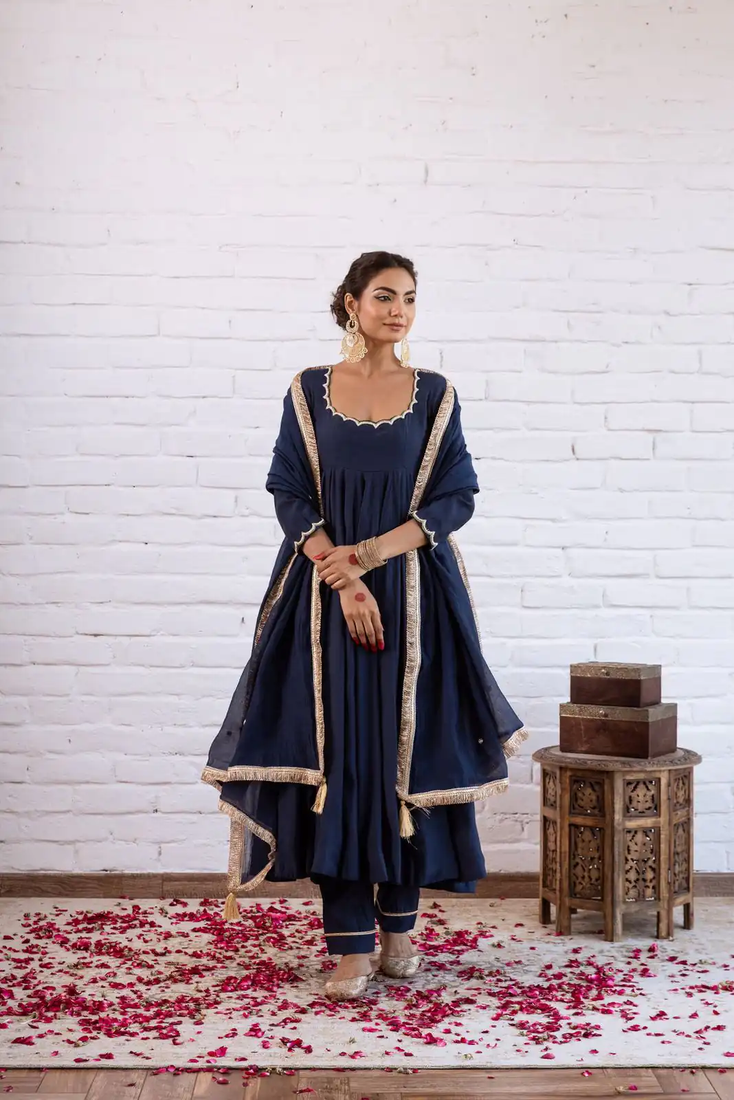 SRK 5324 Navy Blue Color Vichitra silk Gown with Bead Work & Lace Work. Now at just ₹1749. Delivery 4-6 Working Days. Shop now. | Bollywood Gowns, Creative Gowns, Designer Gowns, Embroidered Gowns, Gowns, Party Wear Gowns