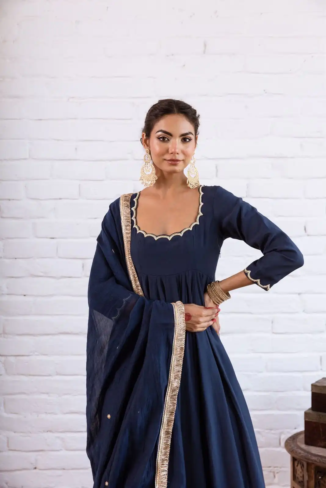 SRK 5324 Navy Blue Color Vichitra silk Gown with Bead Work & Lace Work. Now at just ₹1749. Delivery 4-6 Working Days. Shop now. | Bollywood Gowns, Creative Gowns, Designer Gowns, Embroidered Gowns, Gowns, Party Wear Gowns