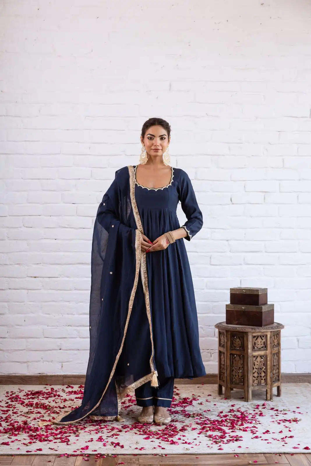 SRK 5324 Navy Blue Color Vichitra silk Gown with Bead Work & Lace Work. Now at just ₹1749. Delivery 4-6 Working Days. Shop now. | Bollywood Gowns, Creative Gowns, Designer Gowns, Embroidered Gowns, Gowns, Party Wear Gowns