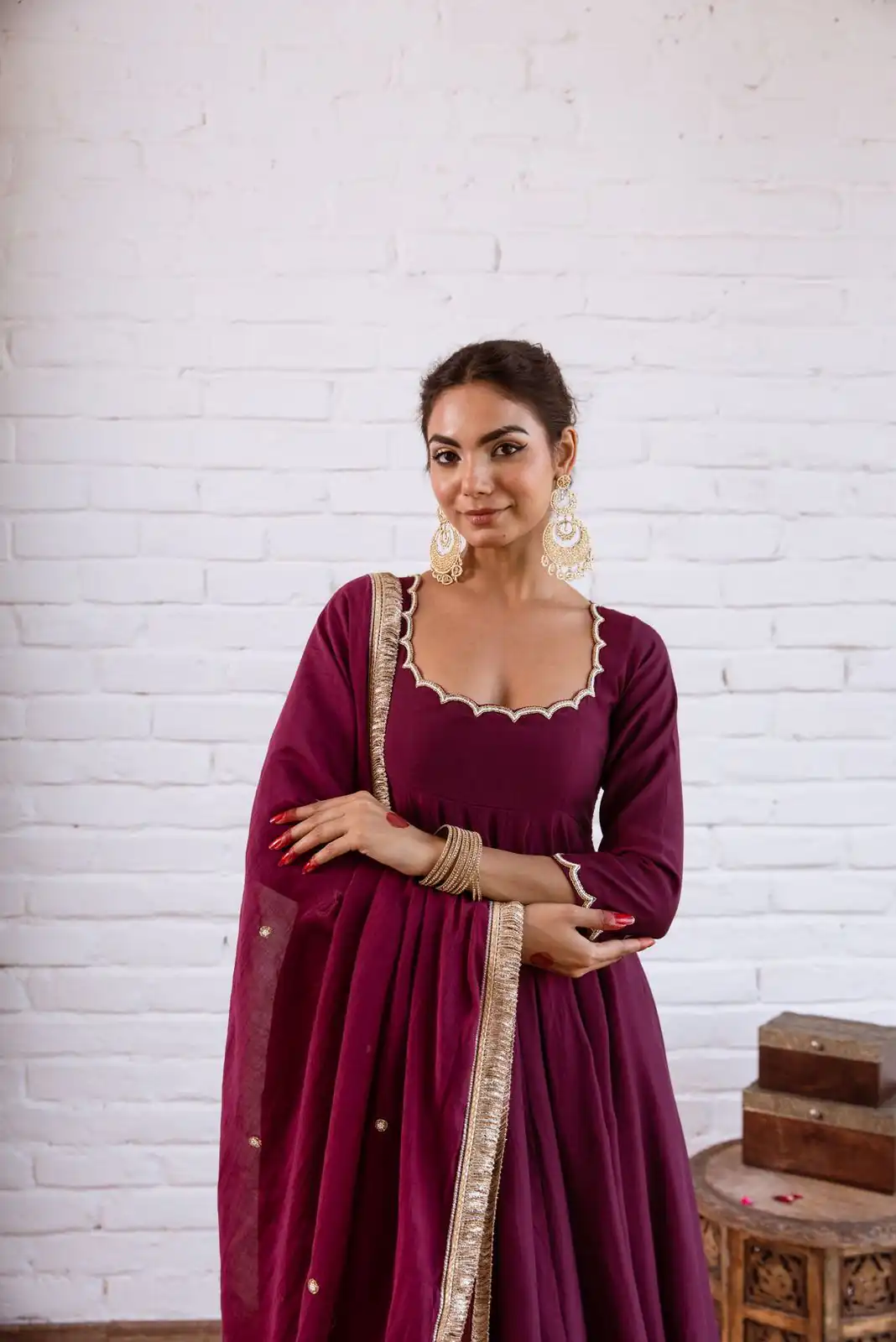 SRK 5324 Wine Color Vichitra silk Gown with Bead Work & Lace Work. Now at just ₹1749. Delivery 4-6 Working Days. Shop now. | Bollywood Gowns, Creative Gowns, Designer Gowns, Embroidered Gowns, Gowns, Party Wear Gowns