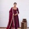 SRK 5324 Wine Color Vichitra silk Gown with Bead Work & Lace Work. Now at just ₹1749. Delivery 4-6 Working Days. Shop now. | Bollywood Gowns, Creative Gowns, Designer Gowns, Embroidered Gowns, Gowns, Party Wear Gowns