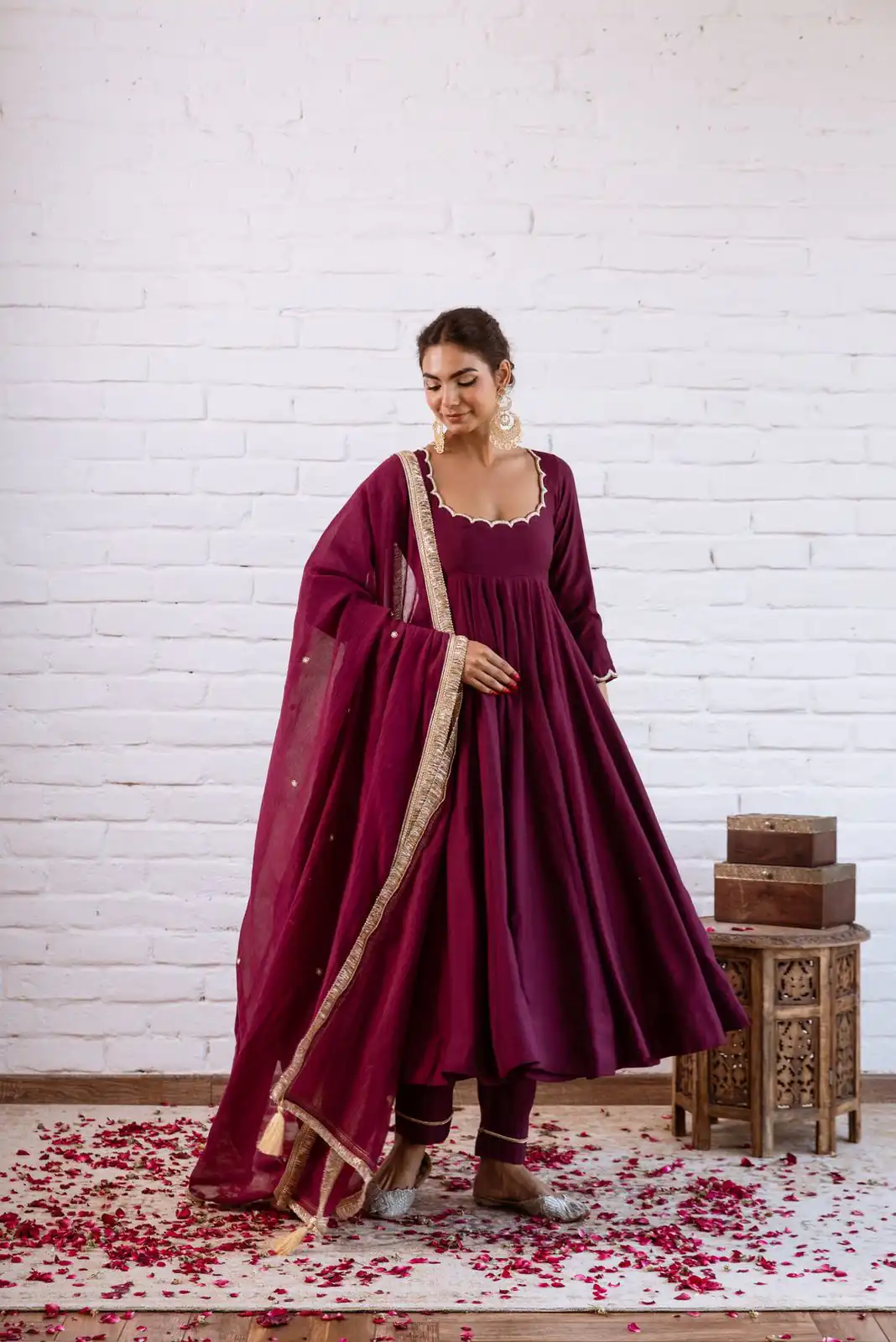 SRK 5324 Wine Color Vichitra silk Gown with Bead Work & Lace Work. Now at just ₹1749. Delivery 4-6 Working Days. Shop now. | Bollywood Gowns, Creative Gowns, Designer Gowns, Embroidered Gowns, Gowns, Party Wear Gowns