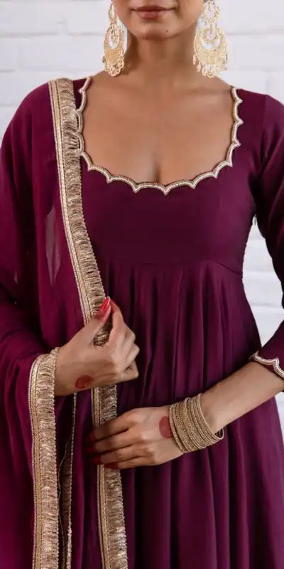 SRK 5324 Wine Color Vichitra silk Gown with Bead Work & Lace Work. Now at just ₹1749. Delivery 4-6 Working Days. Shop now. | Bollywood Gowns, Creative Gowns, Designer Gowns, Embroidered Gowns, Gowns, Party Wear Gowns