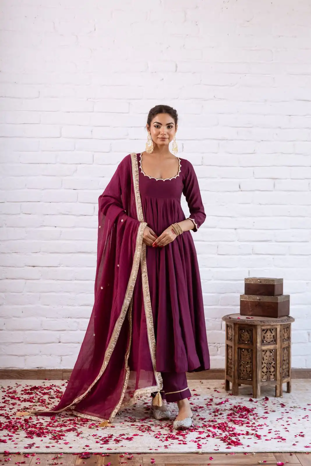 SRK 5324 Wine Color Vichitra silk Gown with Bead Work & Lace Work. Now at just ₹1749. Delivery 4-6 Working Days. Shop now. | Bollywood Gowns, Creative Gowns, Designer Gowns, Embroidered Gowns, Gowns, Party Wear Gowns