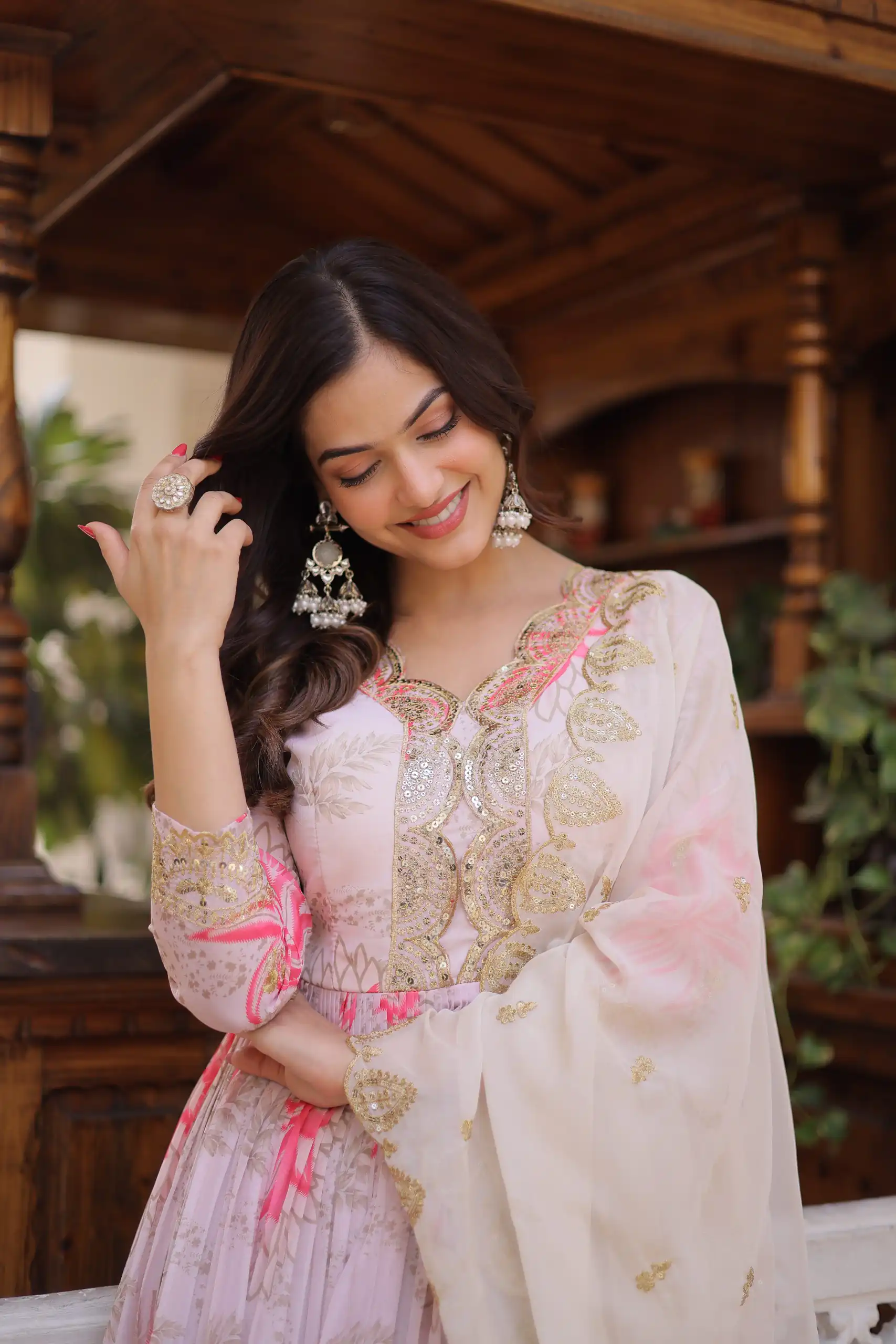 KA 1243 CreamColor Russian Silk Gown with Zari Work & Embroidery Work. Now at just ₹2499. Delivery 4-6 Working Days. Shop now. | Bollywood Gowns, Creative Gowns, Designer Gowns, Embroidered Gowns, Gowns, Party Wear Gowns