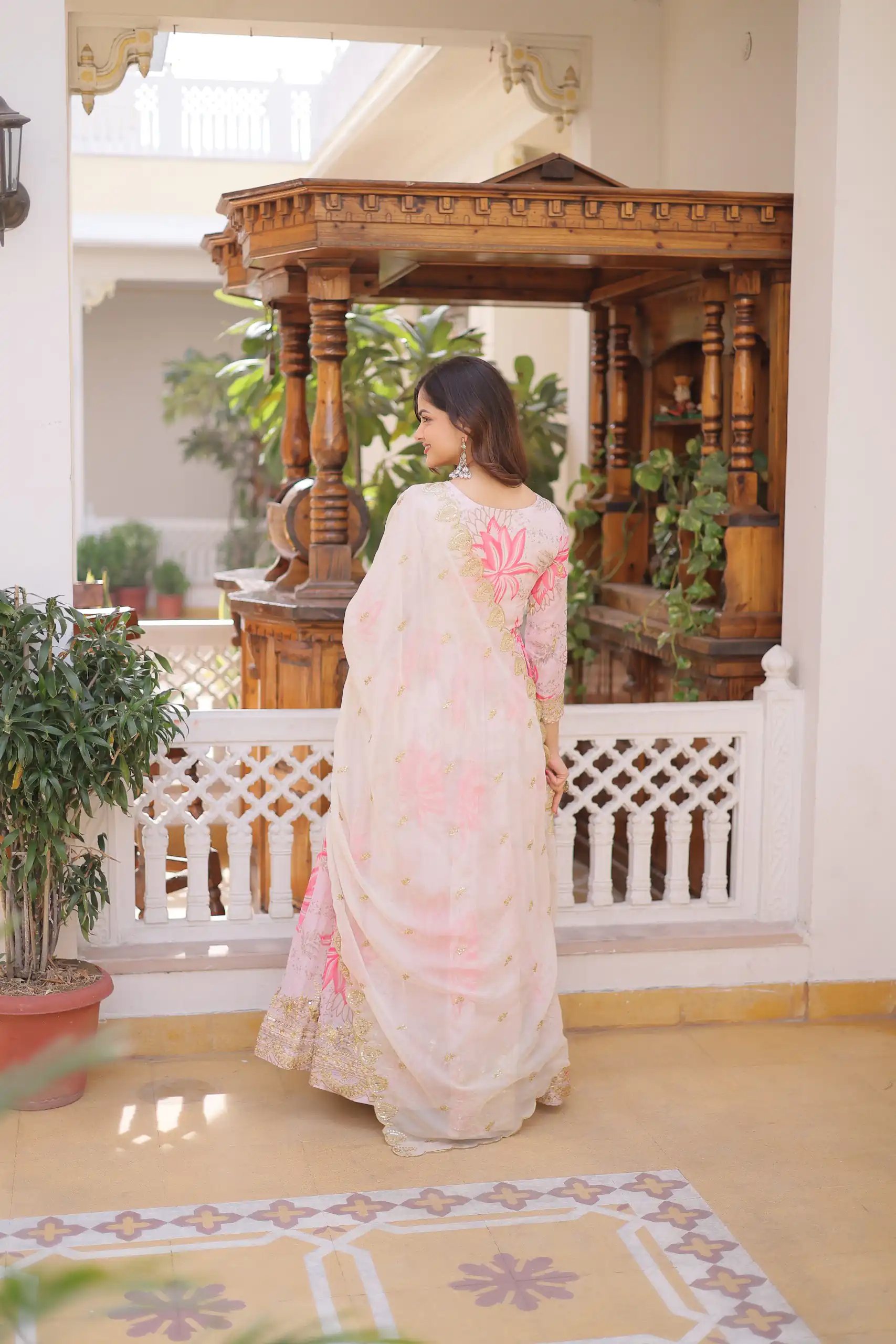 KA 1243 CreamColor Russian Silk Gown with Zari Work & Embroidery Work. Now at just ₹2499. Delivery 4-6 Working Days. Shop now. | Bollywood Gowns, Creative Gowns, Designer Gowns, Embroidered Gowns, Gowns, Party Wear Gowns