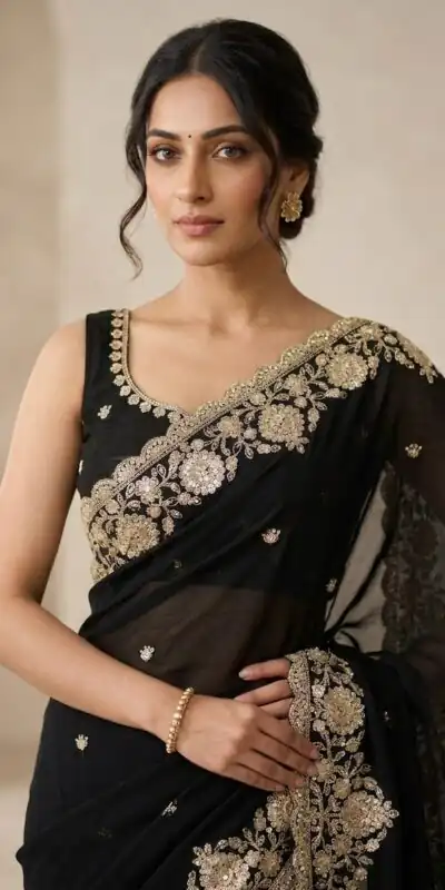 JR 670 Black in Space Silk Embroidery Work & Zari Work Saree . Available at ₹1949 only. Delivery 4-6 Working Days. Shop now. | Bollywood Sarees, Creative Sarees, Designer Sarees, Embroidered Sarees, Ethnic Saree, Modern Digital sarees, Party Wear Sarees, Sarees