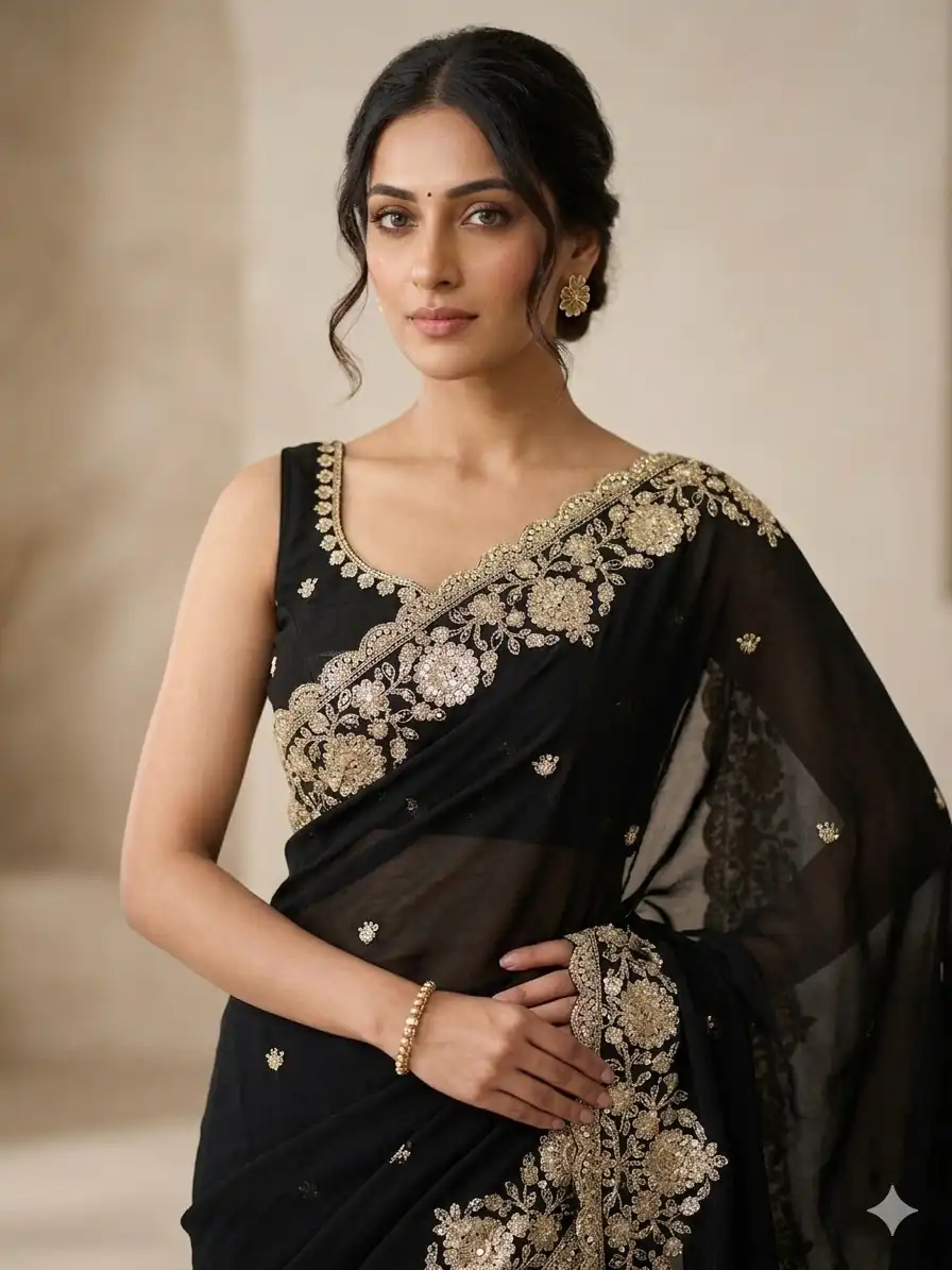 JR 670 Black in Space Silk Embroidery Work & Zari Work Saree . Available at ₹1949 only. Delivery 4-6 Working Days. Shop now. | Bollywood Sarees, Creative Sarees, Designer Sarees, Embroidered Sarees, Ethnic Saree, Modern Digital sarees, Party Wear Sarees, Sarees