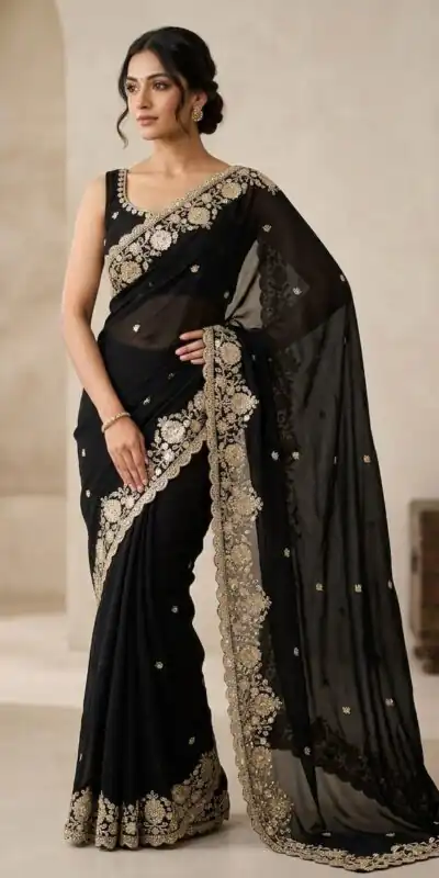 JR 670 Black in Space Silk Embroidery Work & Zari Work Saree . Available at ₹1949 only. Delivery 4-6 Working Days. Shop now. | Bollywood Sarees, Creative Sarees, Designer Sarees, Embroidered Sarees, Ethnic Saree, Modern Digital sarees, Party Wear Sarees, Sarees