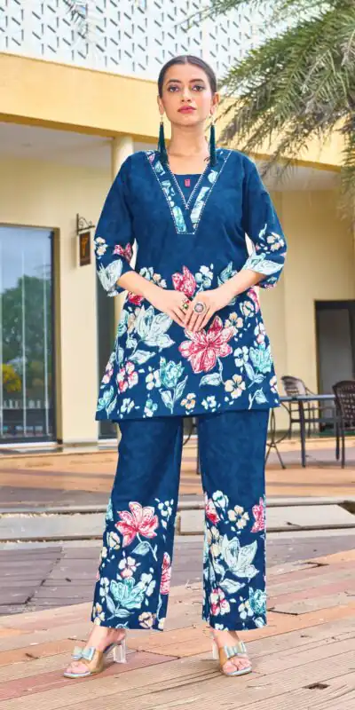 DIVA 128 Blue Color Cotton Kurti with Printed Designer Work. Exclusive Offer ₹1749. Delivery 4-6 Working Days. Online Shop now. | Bollywood Kurti, Creative Kurtis, Designer Kurti, Kurti, Party Wear Kurti, Selfie Kurti