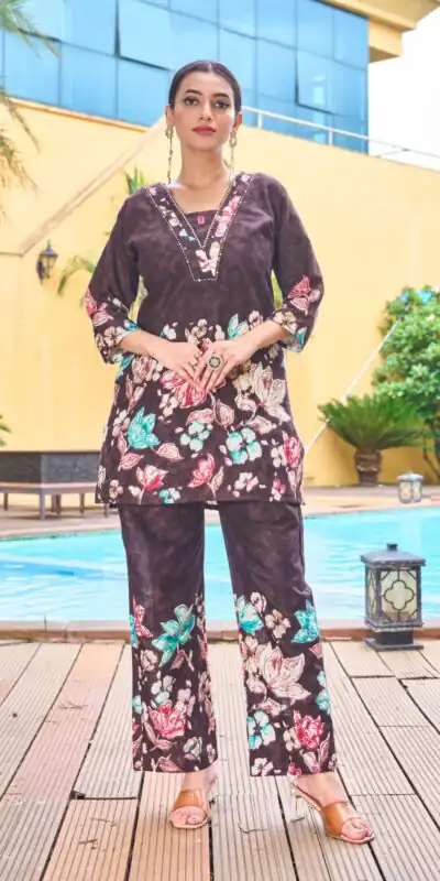 DIVA 128 Brown Color Cotton Kurti with Printed Designer Work. Exclusive Offer ₹1749. Delivery 4-6 Working Days. Online Shop now. | Bollywood Kurti, Creative Kurtis, Designer Kurti, Kurti, Party Wear Kurti, Selfie Kurti