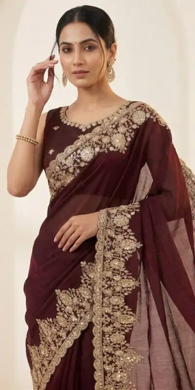 JR 670 Maroon in Space Silk Embroidery Work & Zari Work Saree . Available at ₹1949 only. Delivery 4-6 Working Days. Shop now. | Bollywood Sarees, Creative Sarees, Designer Sarees, Embroidered Sarees, Ethnic Saree, Modern Digital sarees, Party Wear Sarees, Sarees