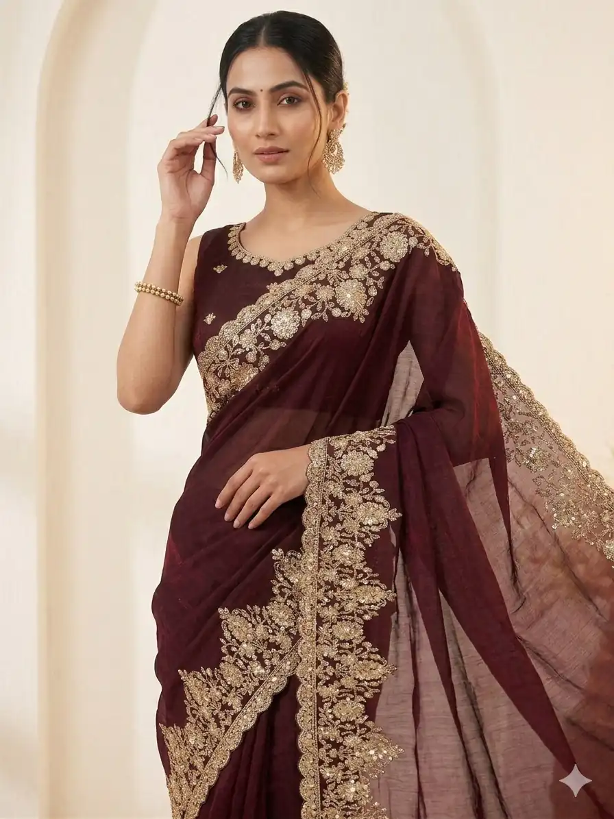 JR 670 Maroon in Space Silk Embroidery Work & Zari Work Saree . Available at ₹1949 only. Delivery 4-6 Working Days. Shop now. | Bollywood Sarees, Creative Sarees, Designer Sarees, Embroidered Sarees, Ethnic Saree, Modern Digital sarees, Party Wear Sarees, Sarees
