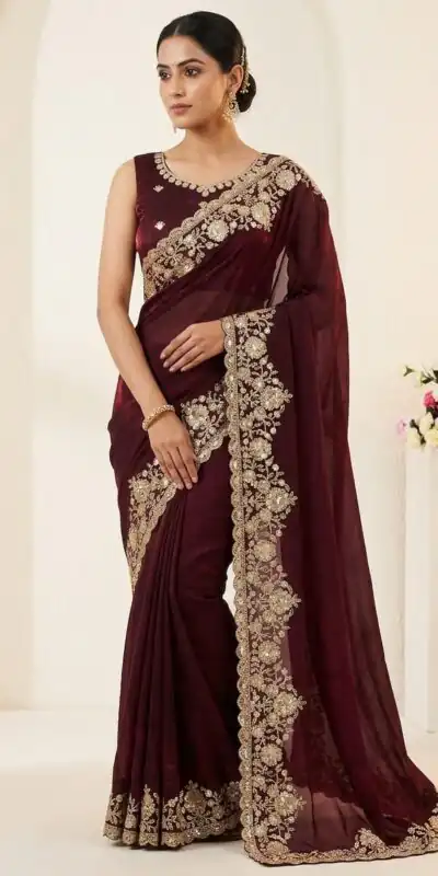 JR 670 Maroon in Space Silk Embroidery Work & Zari Work Saree . Available at ₹1949 only. Delivery 4-6 Working Days. Shop now. | Bollywood Sarees, Creative Sarees, Designer Sarees, Embroidered Sarees, Ethnic Saree, Modern Digital sarees, Party Wear Sarees, Sarees