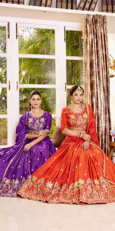 Ram 178 Orange Color Pure Crap Silk Lehenga Choli with Embroidery Work. Best Price ₹2549. Delivery 4-6 Working Days. Shop now. | Bollywood Lehenga, Creative Lehenga, Designer Lehenga, Embroidered Lehenga, Lehenga, Party Wear Lehenga