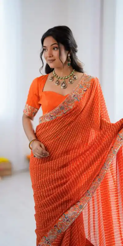 SP 79 Orange Faux Georgette Saree Perfect for Wedding, Party, Lohri, Engagement, Baby Shower – . Now at just ₹1999. Delivery 4-6 Working Days. Shop now | Bollywood Sarees, Creative Sarees, Designer Sarees, Embroidered Sarees, Ethnic Saree, Modern Digital sarees, Party Wear Sarees, Sarees