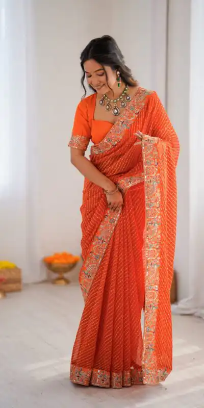 SP 79 Orange Faux Georgette Saree Perfect for Wedding, Party, Lohri, Engagement, Baby Shower – . Now at just ₹1999. Delivery 4-6 Working Days. Shop now | Bollywood Sarees, Creative Sarees, Designer Sarees, Embroidered Sarees, Ethnic Saree, Modern Digital sarees, Party Wear Sarees, Sarees
