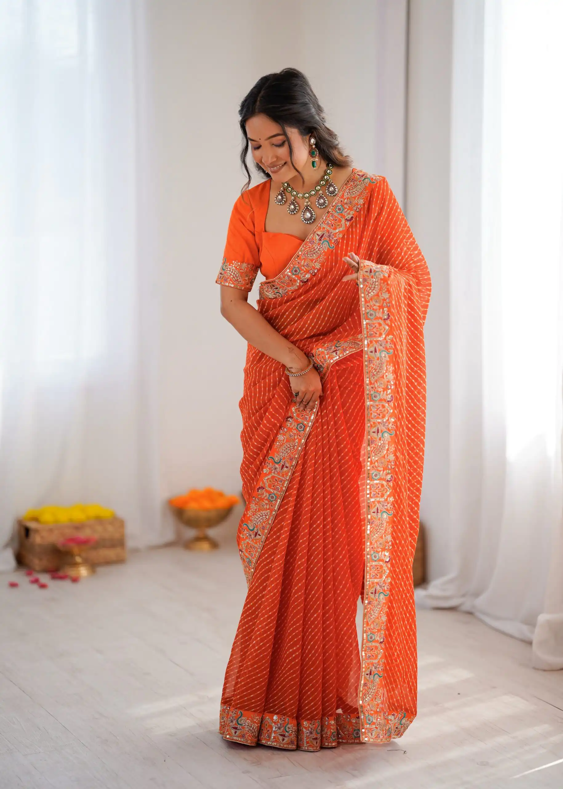 SP 79 Orange Faux Georgette Saree Perfect for Wedding, Party, Lohri, Engagement, Baby Shower – . Now at just ₹1999. Delivery 4-6 Working Days. Shop now | Bollywood Sarees, Creative Sarees, Designer Sarees, Embroidered Sarees, Ethnic Saree, Modern Digital sarees, Party Wear Sarees, Sarees
