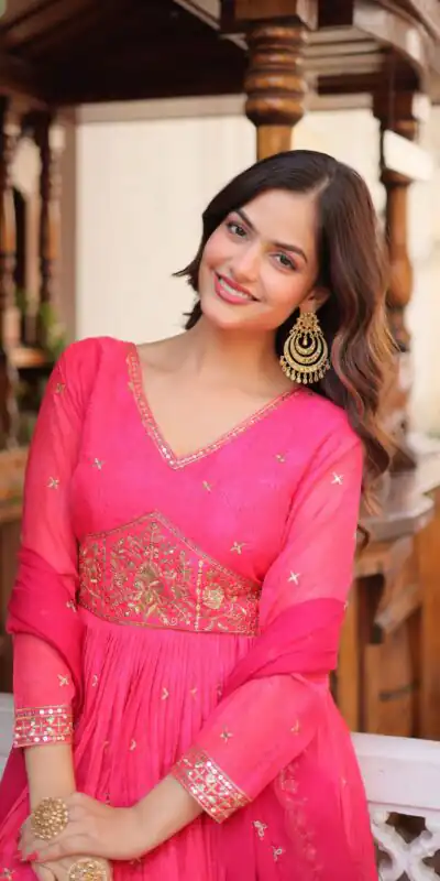 KA 1235 Pink Color Russian Silk Gown with Zari Work & Embroidery Work. Now at just ₹2499. Delivery 4-6 Working Days. Shop now. | Bollywood Gowns, Creative Gowns, Designer Gowns, Embroidered Gowns, Gowns, Party Wear Gowns