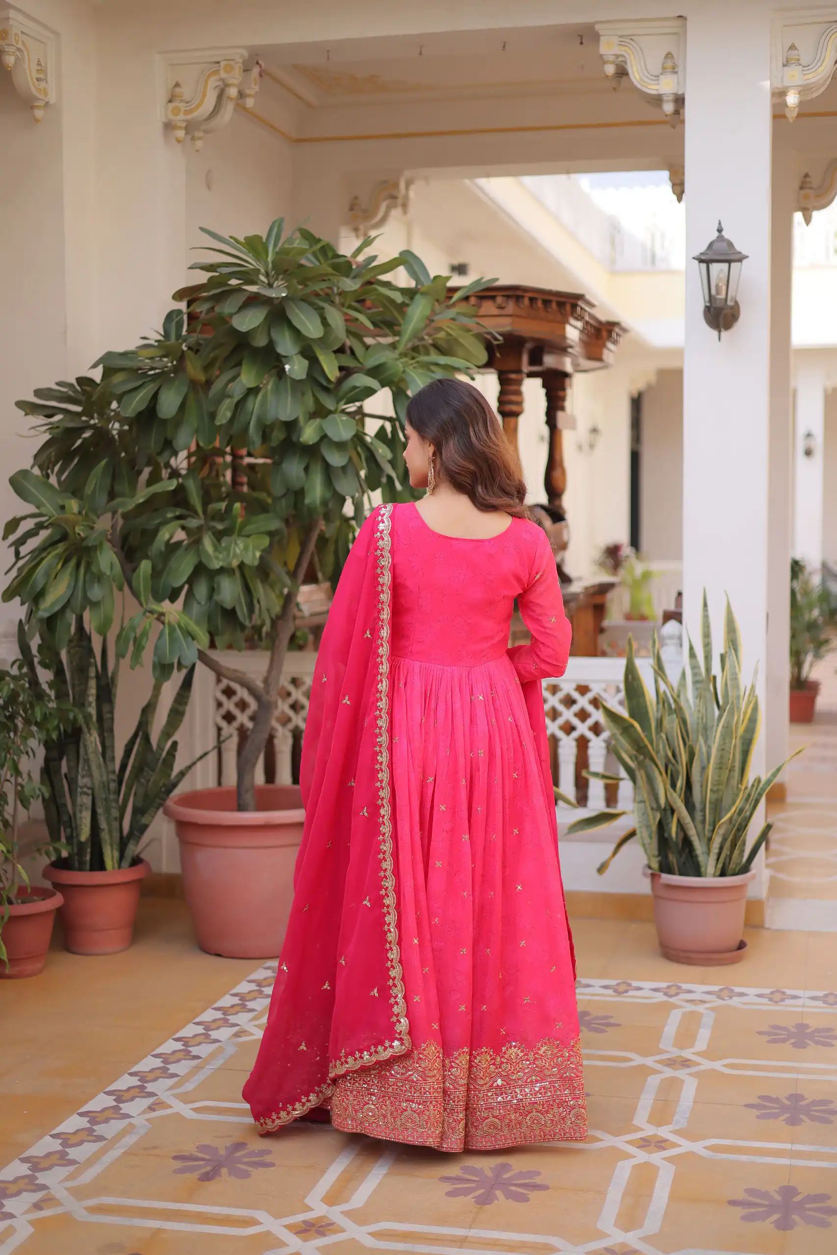KA 1235 Pink Color Russian Silk Gown with Zari Work & Embroidery Work. Now at just ₹2499. Delivery 4-6 Working Days. Shop now. | Bollywood Gowns, Creative Gowns, Designer Gowns, Embroidered Gowns, Gowns, Party Wear Gowns