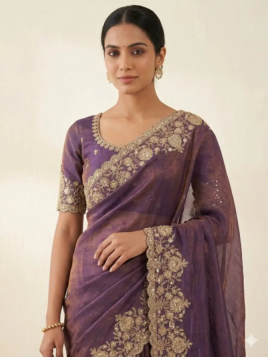 JR 670 Purple in Space Silk Embroidery Work & Zari Work Saree . Available at ₹1949 only. Delivery 4-6 Working Days. Shop now. | Bollywood Sarees, Creative Sarees, Designer Sarees, Embroidered Sarees, Ethnic Saree, Modern Digital sarees, Party Wear Sarees, Sarees