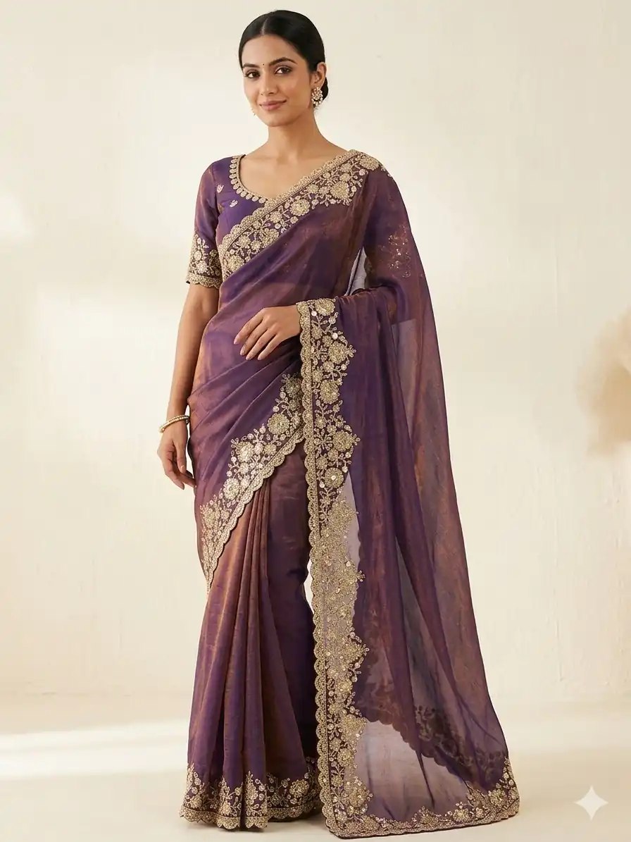 JR 670 Purple in Space Silk Embroidery Work & Zari Work Saree . Available at ₹1949 only. Delivery 4-6 Working Days. Shop now. | Bollywood Sarees, Creative Sarees, Designer Sarees, Embroidered Sarees, Ethnic Saree, Modern Digital sarees, Party Wear Sarees, Sarees