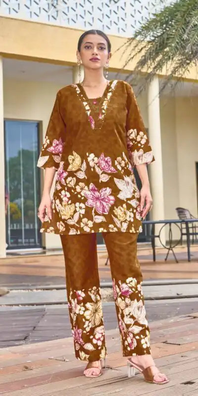 DIVA 128 Rust Color Cotton Kurti with Printed Designer Work. Exclusive Offer ₹1749. Delivery 4-6 Working Days. Online Shop now. | Bollywood Kurti, Creative Kurtis, Designer Kurti, Kurti, Party Wear Kurti, Selfie Kurti
