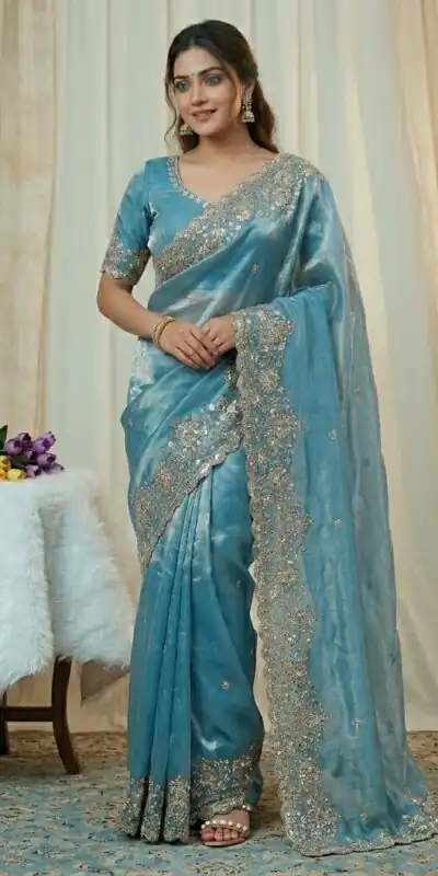 JR 670 Sky Blue in Space Silk Embroidery Work & Zari Work Saree . Available at ₹1949 only. Delivery 4-6 Working Days. Shop now. | Bollywood Sarees, Creative Sarees, Designer Sarees, Embroidered Sarees, Ethnic Saree, Modern Digital sarees, Party Wear Sarees, Sarees