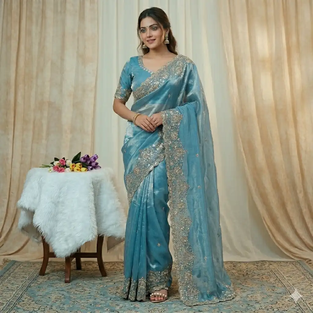 JR 670 Sky Blue in Space Silk Embroidery Work & Zari Work Saree . Available at ₹1949 only. Delivery 4-6 Working Days. Shop now. | Bollywood Sarees, Creative Sarees, Designer Sarees, Embroidered Sarees, Ethnic Saree, Modern Digital sarees, Party Wear Sarees, Sarees
