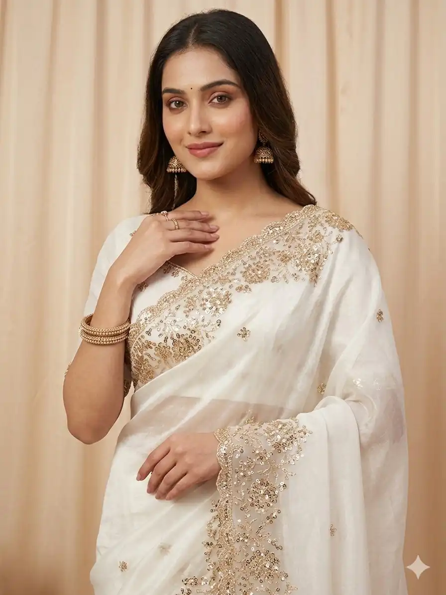 JR 670 White in Space Silk Embroidery Work & Zari Work Saree . Available at ₹1949 only. Delivery 4-6 Working Days. Shop now. | Bollywood Sarees, Creative Sarees, Designer Sarees, Embroidered Sarees, Ethnic Saree, Modern Digital sarees, Party Wear Sarees, Sarees