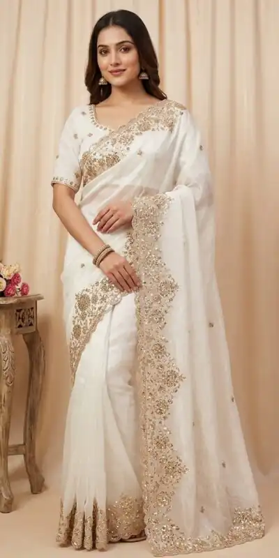 JR 670 White in Space Silk Embroidery Work & Zari Work Saree . Available at ₹1949 only. Delivery 4-6 Working Days. Shop now. | Bollywood Sarees, Creative Sarees, Designer Sarees, Embroidered Sarees, Ethnic Saree, Modern Digital sarees, Party Wear Sarees, Sarees
