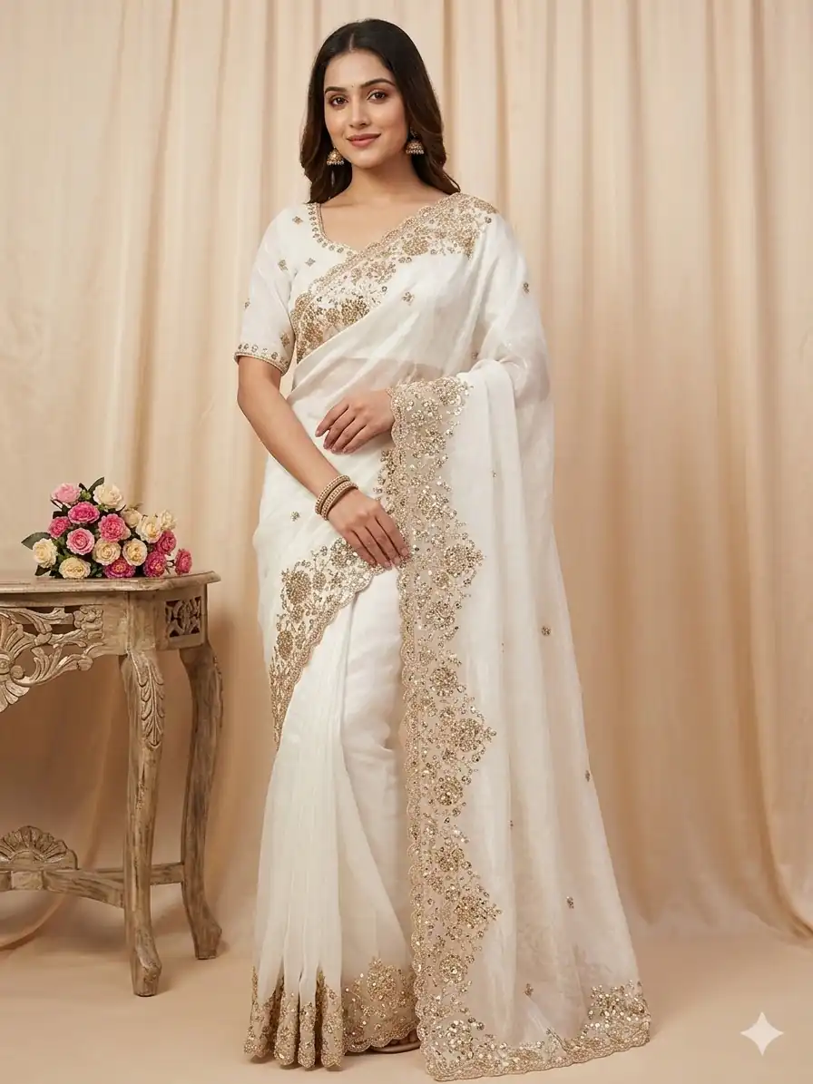 JR 670 White in Space Silk Embroidery Work & Zari Work Saree . Available at ₹1949 only. Delivery 4-6 Working Days. Shop now. | Bollywood Sarees, Creative Sarees, Designer Sarees, Embroidered Sarees, Ethnic Saree, Modern Digital sarees, Party Wear Sarees, Sarees