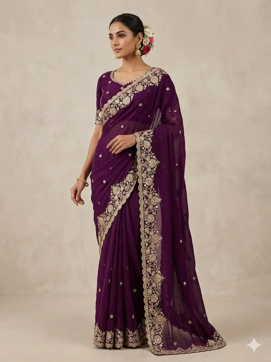 JR 670 Wine in Space Silk Embroidery Work & Zari Work Saree . Available at ₹1949 only. Delivery 4-6 Working Days. Shop now. | Bollywood Sarees, Creative Sarees, Designer Sarees, Embroidered Sarees, Ethnic Saree, Modern Digital sarees, Party Wear Sarees, Sarees