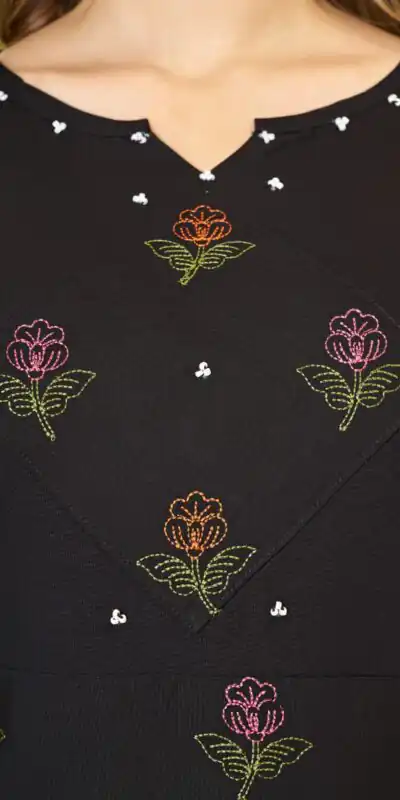 DIVA 158 Black Viscose Rayon Kurti with Embroidery Work & Mirror Work. Wedding, Party, Festive Grab it for ₹1749. Delivery 4-6 Working Days. Shop now. | Bollywood Kurti, Creative Kurtis, Designer Kurti, Kurti, Party Wear Kurti, Selfie Kurti