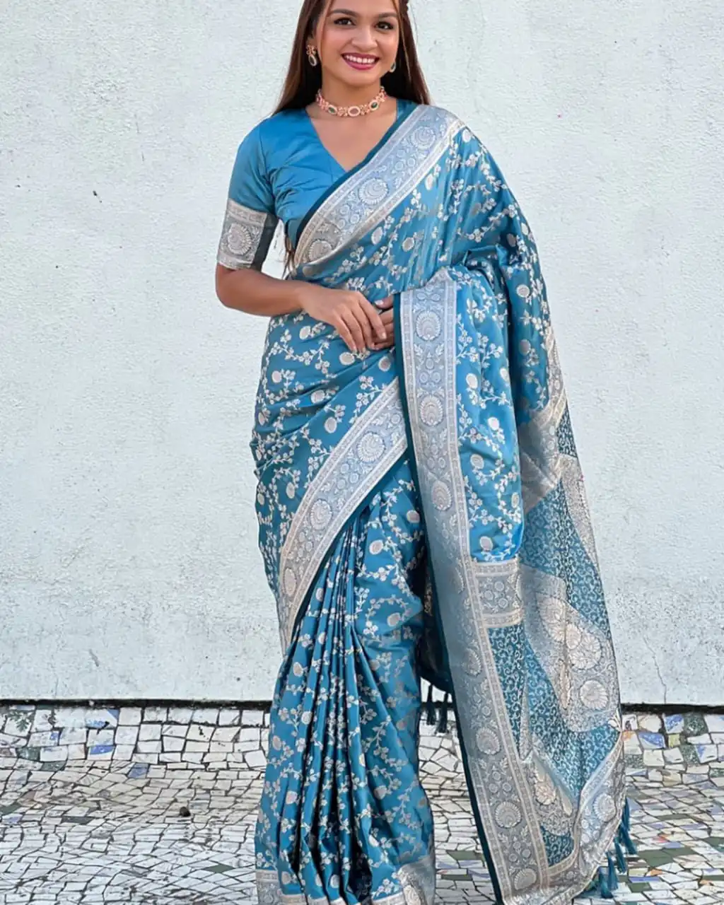 KPR 290 Blue in Soft Lichi Silk Jacquard Work Designer Work Saree . Exclusive Offer ₹1349. Delivery 4-6 Working Days. Shop now. | Bollywood Sarees, Creative Sarees, Designer Sarees, Embroidered Sarees, Ethnic Saree, Modern Digital sarees, Party Wear Sarees, Sarees