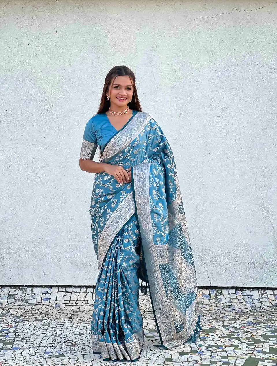KPR 290 Blue in Soft Lichi Silk Jacquard Work Designer Work Saree . Exclusive Offer ₹1349. Delivery 4-6 Working Days. Shop now. | Bollywood Sarees, Creative Sarees, Designer Sarees, Embroidered Sarees, Ethnic Saree, Modern Digital sarees, Party Wear Sarees, Sarees