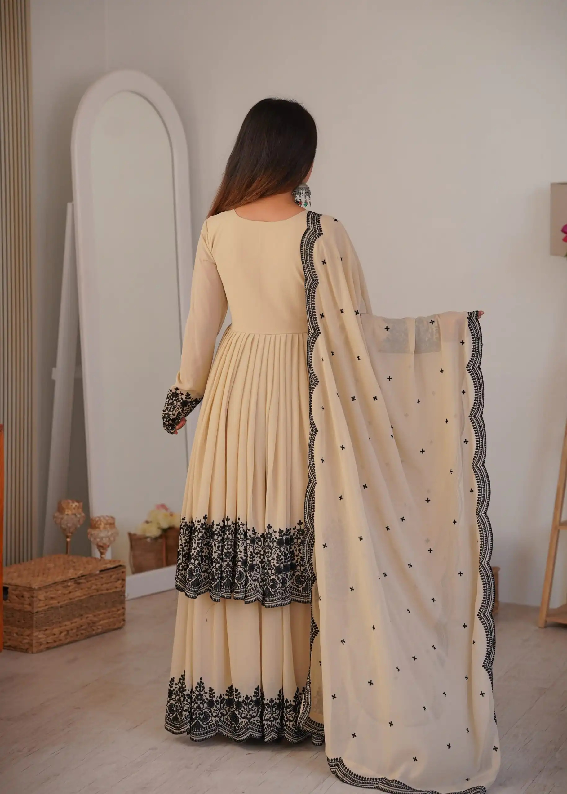 SP 71 Chiku Faux Georgette Salwar Suit with Embroidery Work. Available at ₹2499 only. Delivery 4-6 Working Days. Shop now. | Jump Suits, Straight Suits, Casual Suits, Creative suits, Designer Suits, Palazzo Suits, Party Wear Suits, Patiala Suits, Salwar suit