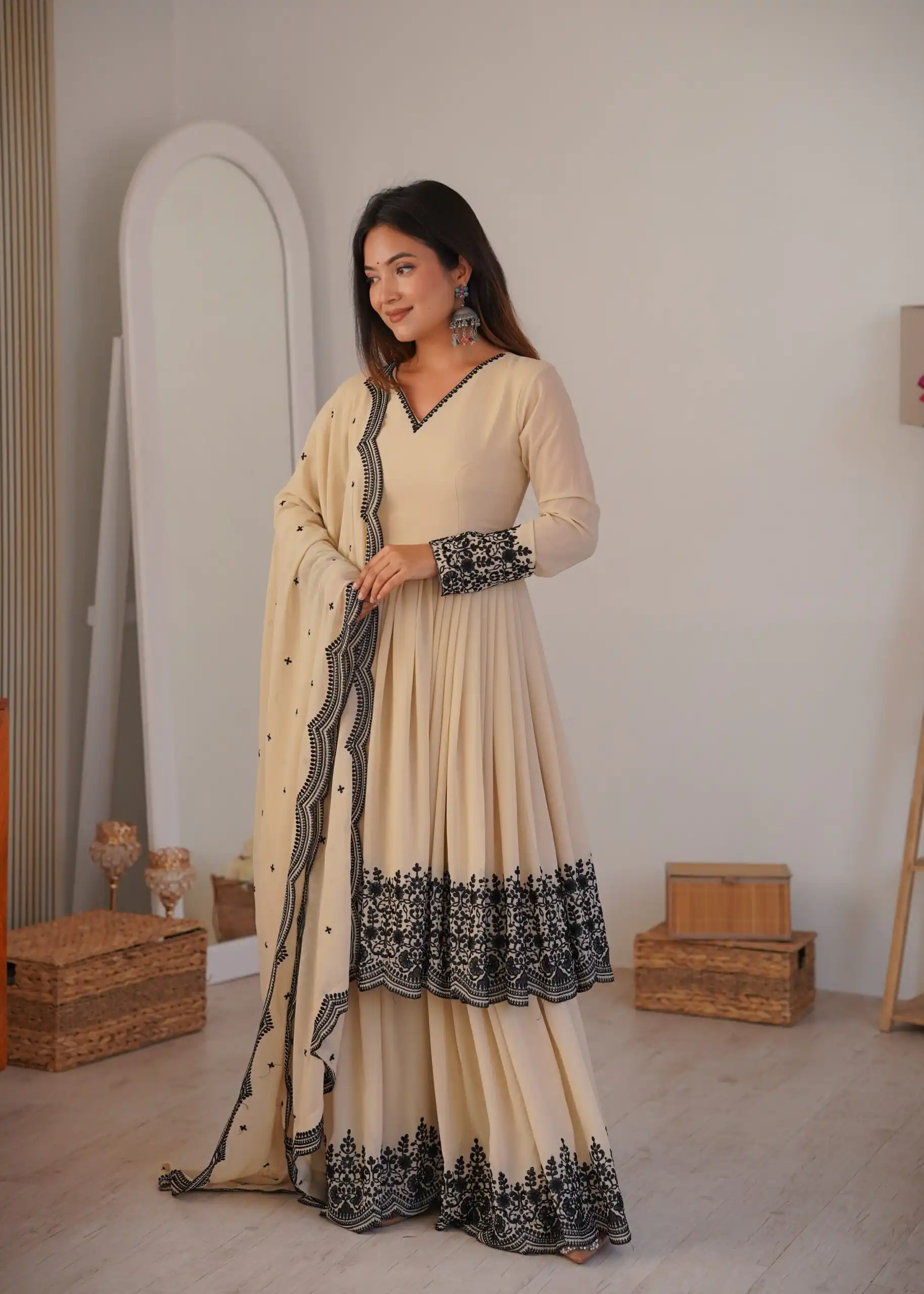 SP 71 Chiku Faux Georgette Salwar Suit with Embroidery Work. Available at ₹2499 only. Delivery 4-6 Working Days. Shop now. | Jump Suits, Straight Suits, Casual Suits, Creative suits, Designer Suits, Palazzo Suits, Party Wear Suits, Patiala Suits, Salwar suit