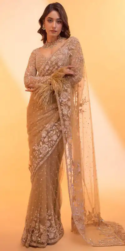 DF 3472 Gold Butterfly Net Saree Sequence with Work & Zari Work. Introductory Price ₹1799. Delivery 4-6 Working Days. Shop now. | Bollywood Sarees, Creative Sarees, Designer Sarees, Embroidered Sarees, Ethnic Saree, Modern Digital sarees, Party Wear Sarees, Sarees